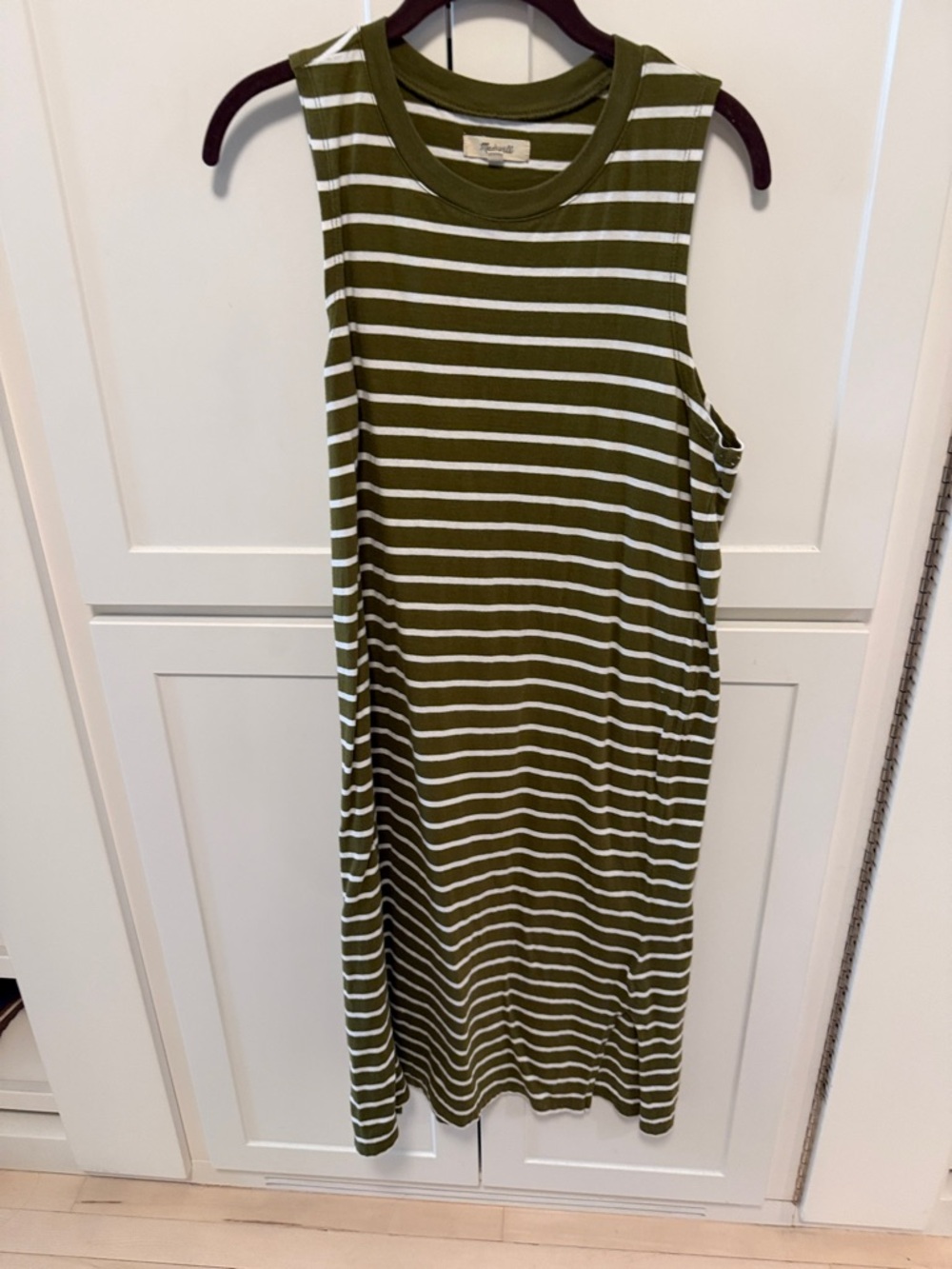 Madewell Olive Green and White Striped Midi Tank Dress